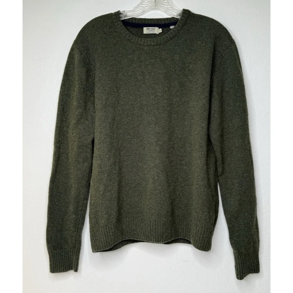 IMPURE Sweater Men's Size Large Olive‎ Green Wool Blend Preppy Hipster Workwear